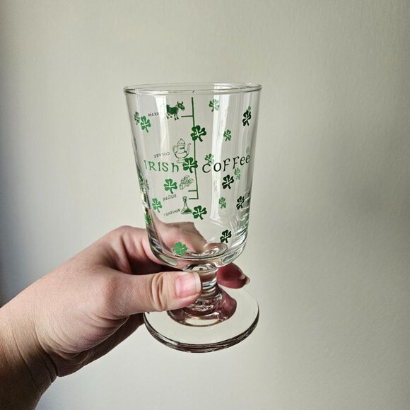 Set of 4 Vintage Libbey Irish Coffee Stemmed Glasses with Green Picture Recipe - Picture 2 of 6
